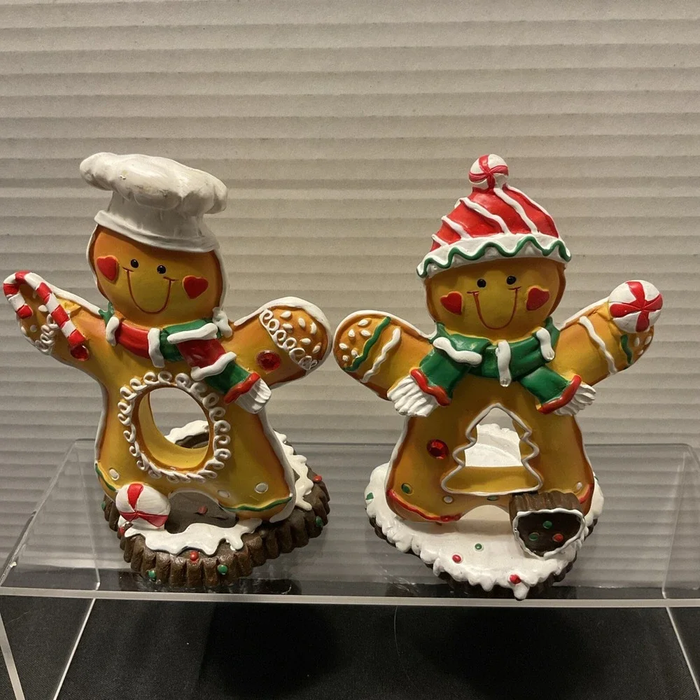 Set Of Two Gingerbread People tea light candle holders Christmas Holiday‎